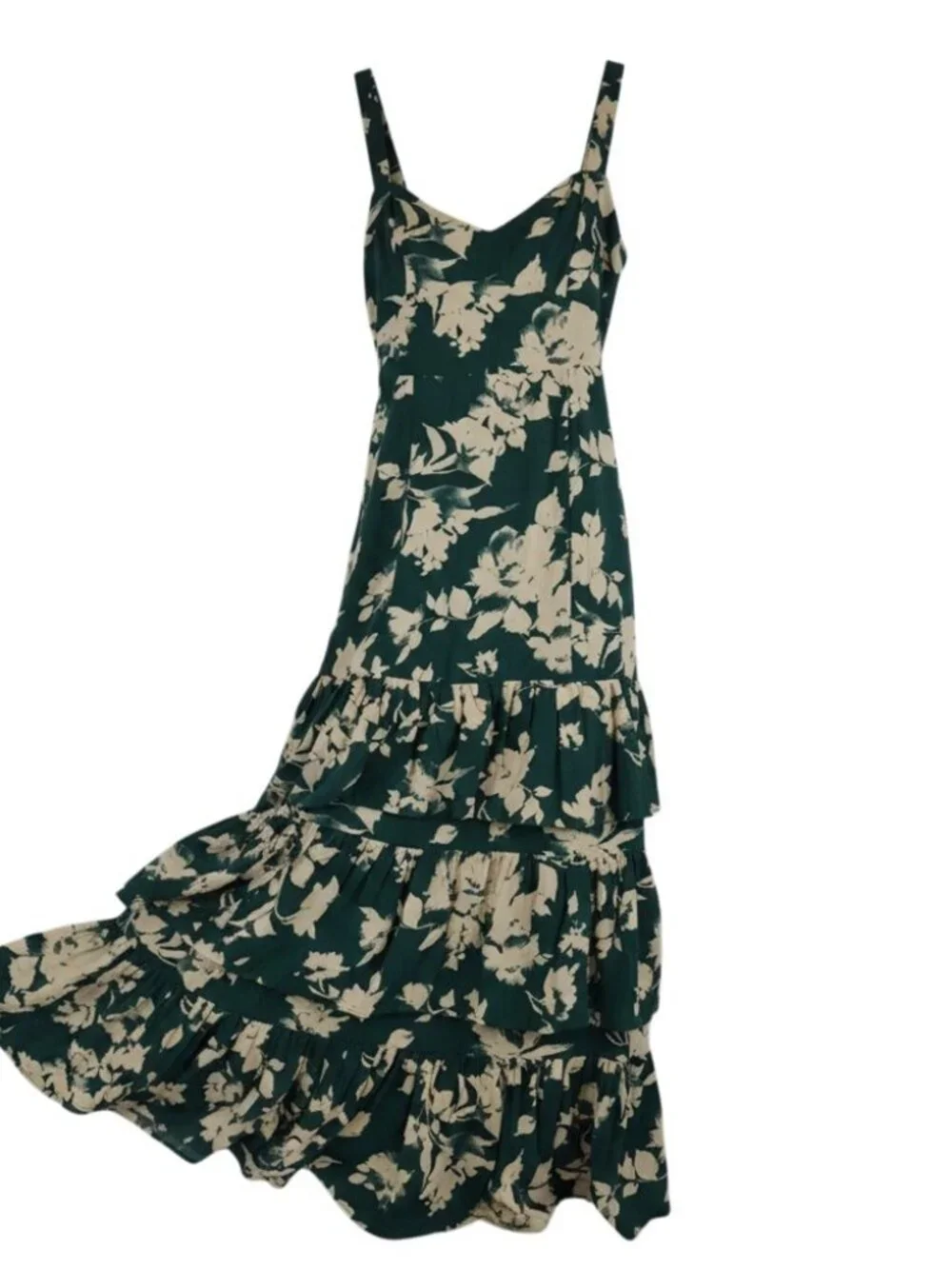 Abercrombie & Fitch Ruffle Tiered Maxi Dress Green Pattern Size S NWT $150